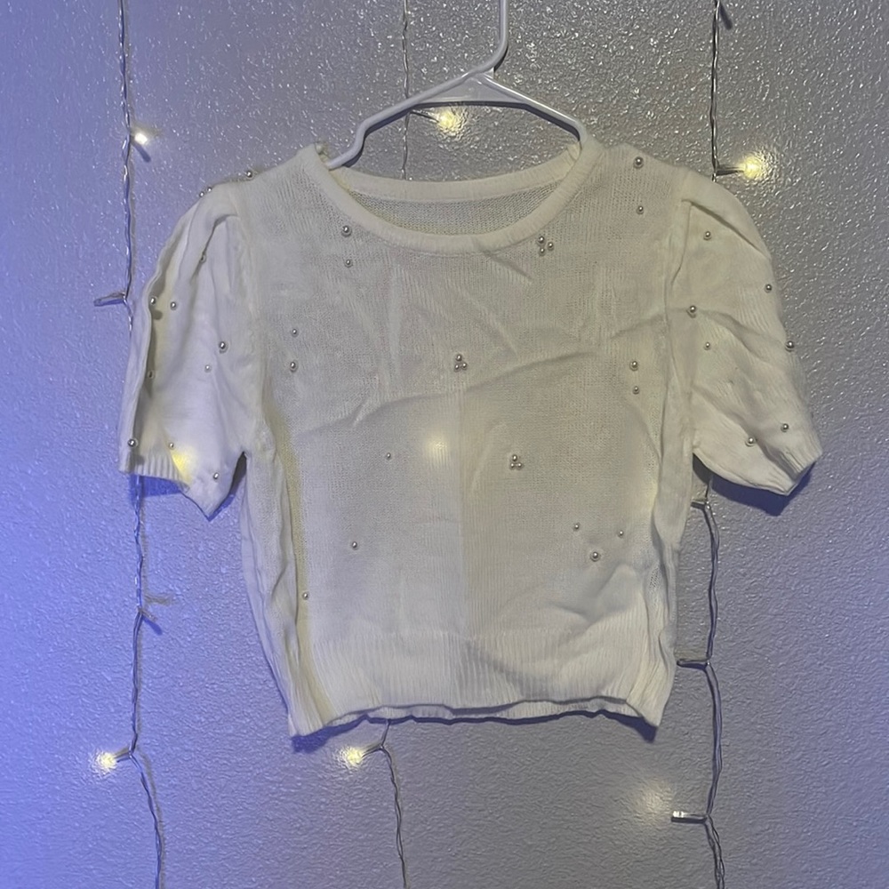 Pearl beaded knit top